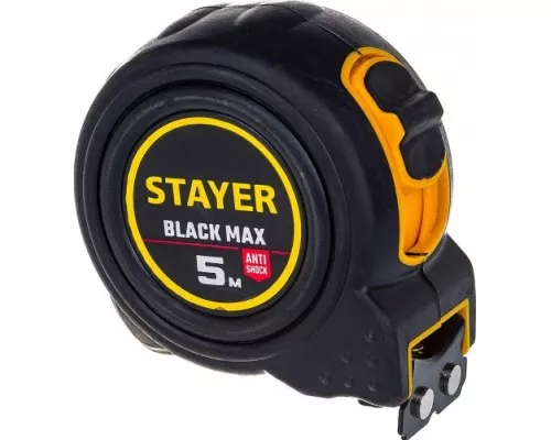 Рулетка STAYER BlackMax 5/25 / 25мм в ударостойком полностью обрезиненном корпу [3410-05-25_z02]