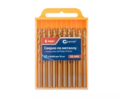 Сверло по металлу Cutop Profi 4,8х86 мм с титановым покрытием, 10 шт 52-446 Сверло по металлу Cutop Profi 4,8х86 мм с титановым покрытием, 10 шт 52-446