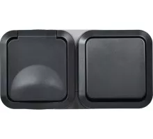 Блок выключатель-розетка IEK TORS ОП + горизонт. 16а IP55 TS142 графит  TS-G10-6-55-V-K53