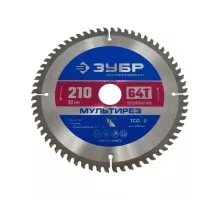 Пильный диск по алюминию ЗУБР Мультирез 210x30мм 64т 36907-210-30-64_z01