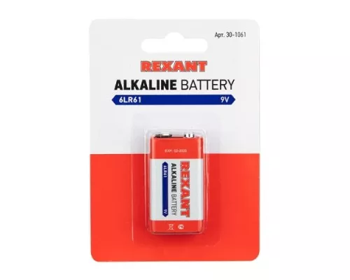 Батарейка REXANT 30-1061 алкалиновая 6LR61, 9B, 1 шт, «Kрона» Батарейка REXANT 30-1061 алкалиновая 6LR61, 9B, 1 шт, «Kрона»