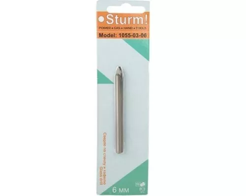 Сверло по стеклу и керамике STURM 1055-03-06 круглый хвостовик, 2 грани Сверло по стеклу и керамике STURM 1055-03-06 круглый хвостовик, 2 грани
