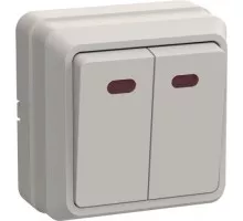 Выключатель двухклавишный IEK Октава ВС20-2-1-ОКм 10А IP20 с индикацией, кремовый EVO21-K33-10-DC