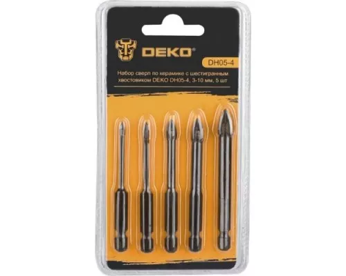 Набор сверл алмазных DEKO DH05-4 по керамике с шестигранным хвостовиком 3-10 мм, 5 [065-0535]