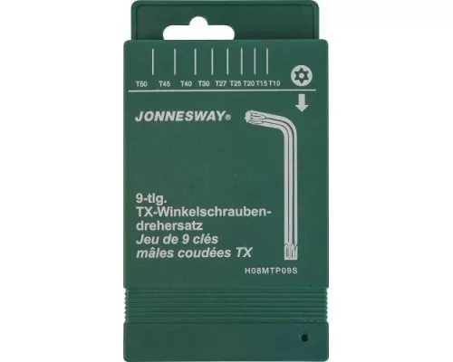 Набор ключей TORX JONNESWAY H08MTP09S с центрированным штифтом Т10-50, 9 предметов [047100]