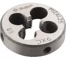 Плашка ЗУБР круглая ручная м12x1.25мм, сталь 9хс 4-28022-12-1.25