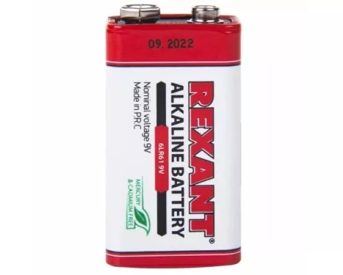 Батарейка REXANT 30-1061 алкалиновая 6LR61, 9B, 1 шт, «Kрона» Батарейка REXANT 30-1061 алкалиновая 6LR61, 9B, 1 шт, «Kрона»
