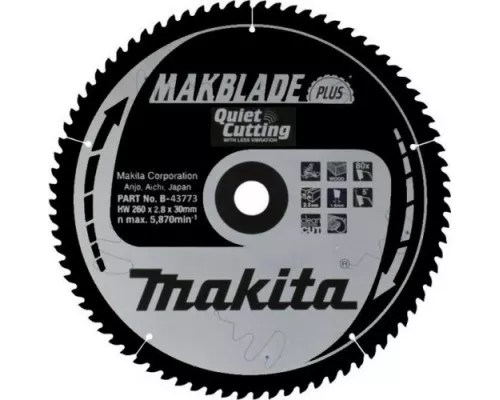 Пильный диск по дереву MAKITA 260x30x1.8x80T для makblade plus [B-43773]