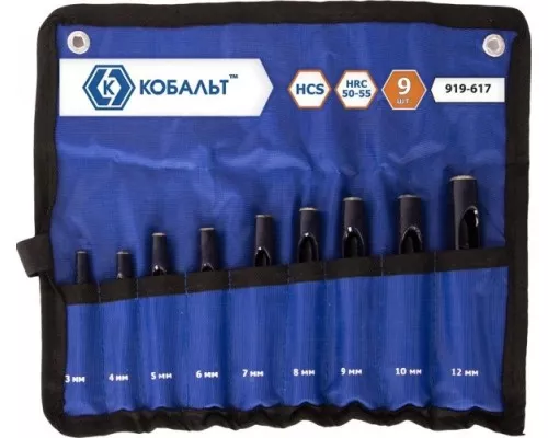 Зубило КОБАЛЬТ 919-617 набор просечек 3,4,5,6,7,8,9,10,12 мм (9 шт.) чехо Зубило КОБАЛЬТ 919-617 набор просечек 3,4,5,6,7,8,9,10,12 мм (9 шт.) чехо