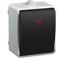 Выключатель одноклавишный IEK Форс ВС20-1-1-ФСр 10А IP54 с индикацией, серый EVS11-K03-10-54-DC