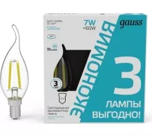 Лампа светодиодная GAUSS Filament Cвеча на ветру E14 7W 4100К LED (в упаковке 3шт) 104901207T