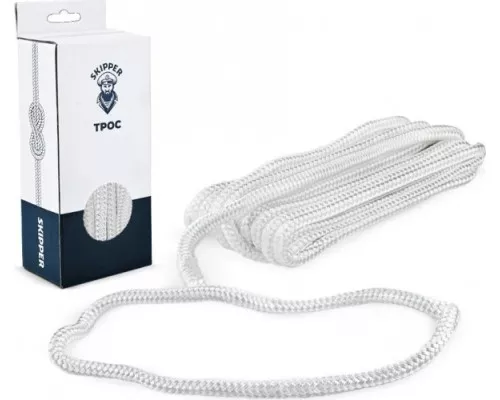 Трос швартовый с огоном SKIPPER плетеный, 10мм*7,62м, нейлон белый [SK-TDNBR10762W]