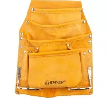 Сумка поясная для инструментов STAYER MASTER кожаная, 8 карманов, 2 скобы 38505 38505