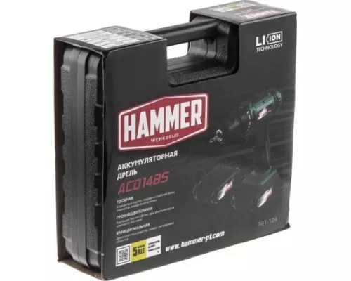 Дрель-шуруповерт аккумуляторная Hammer ACD14BS 2x2Ah, 38Hм в кейсе [101-124]