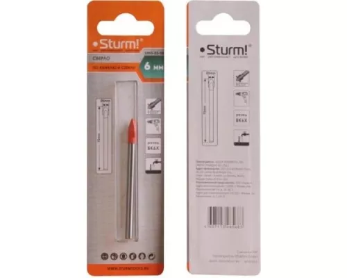 Сверло по стеклу и керамике STURM 1055-03-06 круглый хвостовик, 2 грани Сверло по стеклу и керамике STURM 1055-03-06 круглый хвостовик, 2 грани