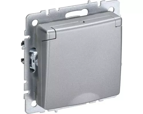 Розетка IEK BRITE РСбш10-3 16а защ. шторки с крышкой алюм. [BR-R16-16-K47]