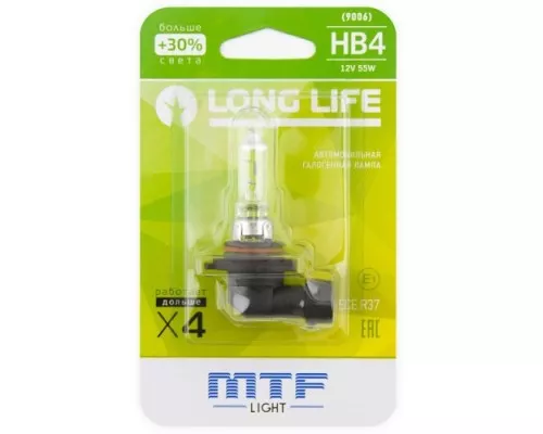 Лампа галогеновая MTF LIGHT HB4 9006 12V 55W LONG LIFE x4 блистер HLL12B4b Лампа галогеновая MTF LIGHT HB4 9006 12V 55W LONG LIFE x4 блистер HLL12B4b