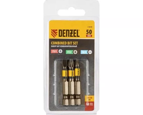 Набор бит DENZEL PH2, PZ2, SL5 комбинированный 3 шт., 50 мм, сталь s2 [11678]
