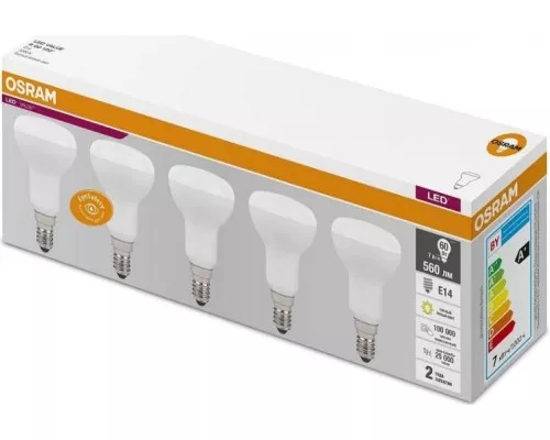 Лампа светодиодная OSRAM LED VALUE r60 7sw/840 230v e14 (уп 5 шт) [4058075583962]