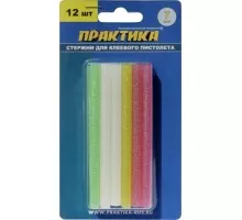 Стержень клеевой ПРАКТИКА 7х100 мм цветной, с блестками, 12шт 790-236