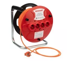 Удлинитель на катушке на 220В REXANT REX-Up-p ПВС 3х1.0, 50 м, 4 гнезда, с/з, 10A, 2200 Bт, IP20 11-7085