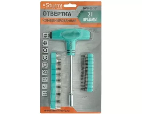 Отвертка с битами STURM 1040-09-S21 21пред, маг. након., эргоном.т-образная ручка Отвертка с битами STURM 1040-09-S21 21пред, маг. након., эргоном.т-образная ручка