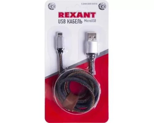 Кабель REXANT 18-4242 USB-A – micro USB, 2,4A, 1м, в джинсовой тканевой