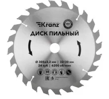 Пильный диск по дереву Kranz KR-92-0134 305х32/30 мм, 24 зуб.