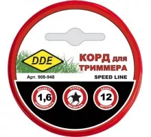 Леска триммерная DDE Speed line (1,6 ммх12 м; звезда; красная) 908-948