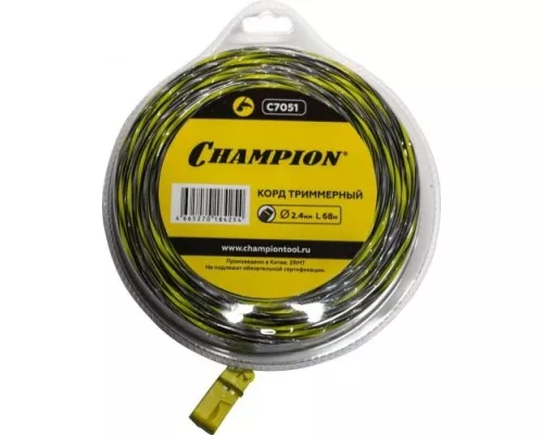 Леска триммерная CHAMPION Tornado 2.4мм/ 68м витой квадрат (C7051) [C7051]