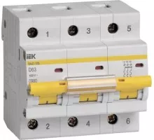 Автоматический выключатель IEK ВА47-100 модульный 3п d 63А 10кА MVA40-3-063-D
