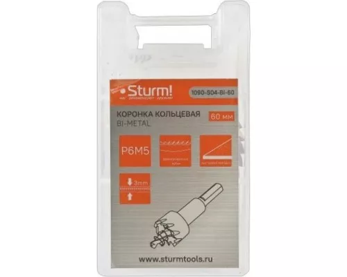 Коронка биметаллическая STURM 1090-S04-BI-60 с центрирующим сверлом Коронка биметаллическая STURM 1090-S04-BI-60 с центрирующим сверлом