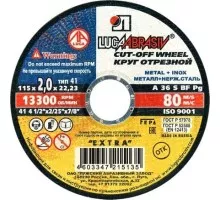 Отрезной круг по металлу ЛУГА 115х2,0х22,2 A 36 S BF 80 (14А БУ) круг отр. мет. D11001152220000