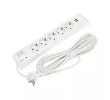Фильтр сетевой Kranz 13-4701 5 гнезд, 5м, 3х1,5мм², с автовыкл, 2USB, белый