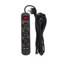 Удлинитель REXANT 13-4023 STANDARD 3 гнезда, 5м, 3х1,0мм², с/з, с выкл. 2USB