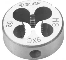 Плашка ЗУБР круглая ручная м8x1.25мм, сталь 9хс 4-28022-08-1.25