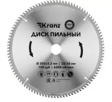 Пильный диск по дереву Kranz KR-92-0136 305х32/30 мм, 100 зуб.