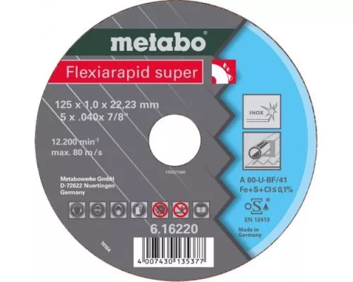 Отрезной круг по нержавеющей стали METABO 125x1,0x22,23 мм А60U Flexiarapid S [616209000]