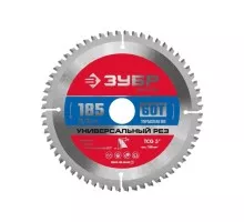 Пильный диск по алюминию ЗУБР Универсальный рез 185x30/20мм 60т 36916-185-30-60_z01