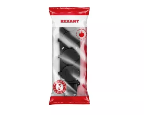 Розетка REXANT 111-114 каучуковая 4 гнезда с крышкой черная, с/з, 16А Розетка REXANT 111-114 каучуковая 4 гнезда с крышкой черная, с/з, 16А
