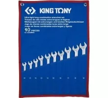 Набор комбинированных ключей KING TONY 10-19 мм удлиненных чехол из теторона, 10 предметов 12A0MRN