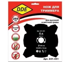 Нож для триммера DDE GRASS CUT 4-х лопастной (255х25,4/20 мм) 241-451