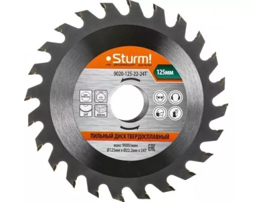 Пильный диск по дереву STURM 9020-125-22-24T 125x22x24 зуба Пильный диск по дереву STURM 9020-125-22-24T 125x22x24 зуба